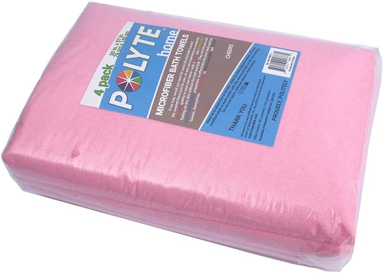POLYTE Microfiber Quick Dry Lint Free Bath Towel, 57 x 30 in, Pack of 4 (Pink) - Image 6