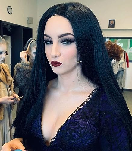 Image of ALLAURA Compatible with Morticia Wig - 32 inch Long Straight Black Wig for Women - Ideal for Cher Costume, Witch Look, 70s Disco, Halloween, Morticia Addams Cosplay, Glam Party, Retro or Gothic Outfits