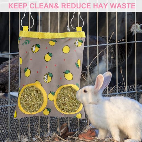 Heusack für Kaninchen 3er Set – Hängender Heutasche für Meerschweinchen, Chinchillas, Hamster, 24x19cm, Mit 2 Löchern, Wasserdicht, Robust und Langlebig für Kleintiere