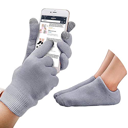 Codream Codream Large Mens Touch Screen Moisturizing Gel Gloves Gel Moisturizing Spa Gloves and Socks Set, Ultimate Treatment for Dry Cracked Rough Skin US Men 6-10