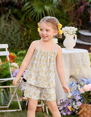 Image of Arshiner Toddler Kids Summer Clothes 2 Piece Tank Top and Shorts Set | Girl Summer Clothes 2 Piece Loose Spaghetti Strap Tank Top and Short Set Kids Clothing Sets with Pockets