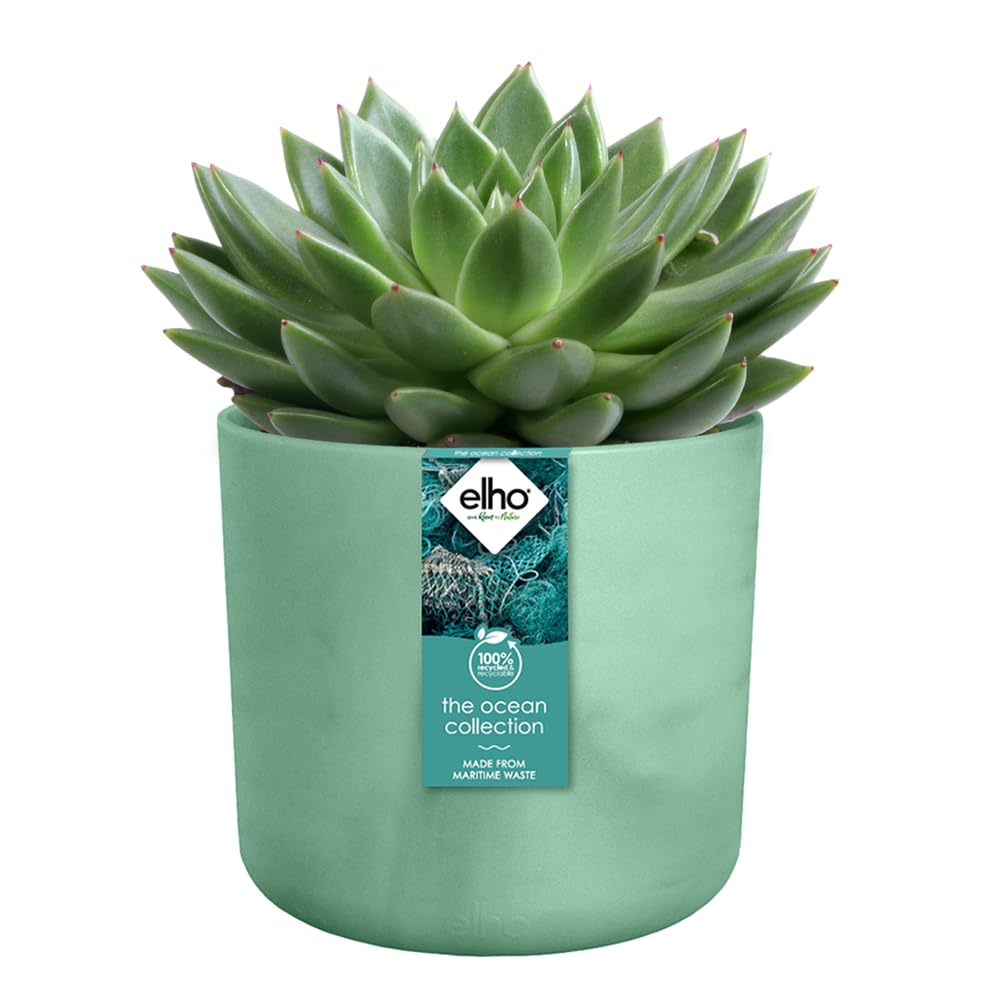 elho The Ocean Collection okrągła 18 cm – doniczka na kwiaty do wewnątrz, w 100% z recyklingu, wykonana z odpadów morskich, zielona/zieleń Pacyfiku
