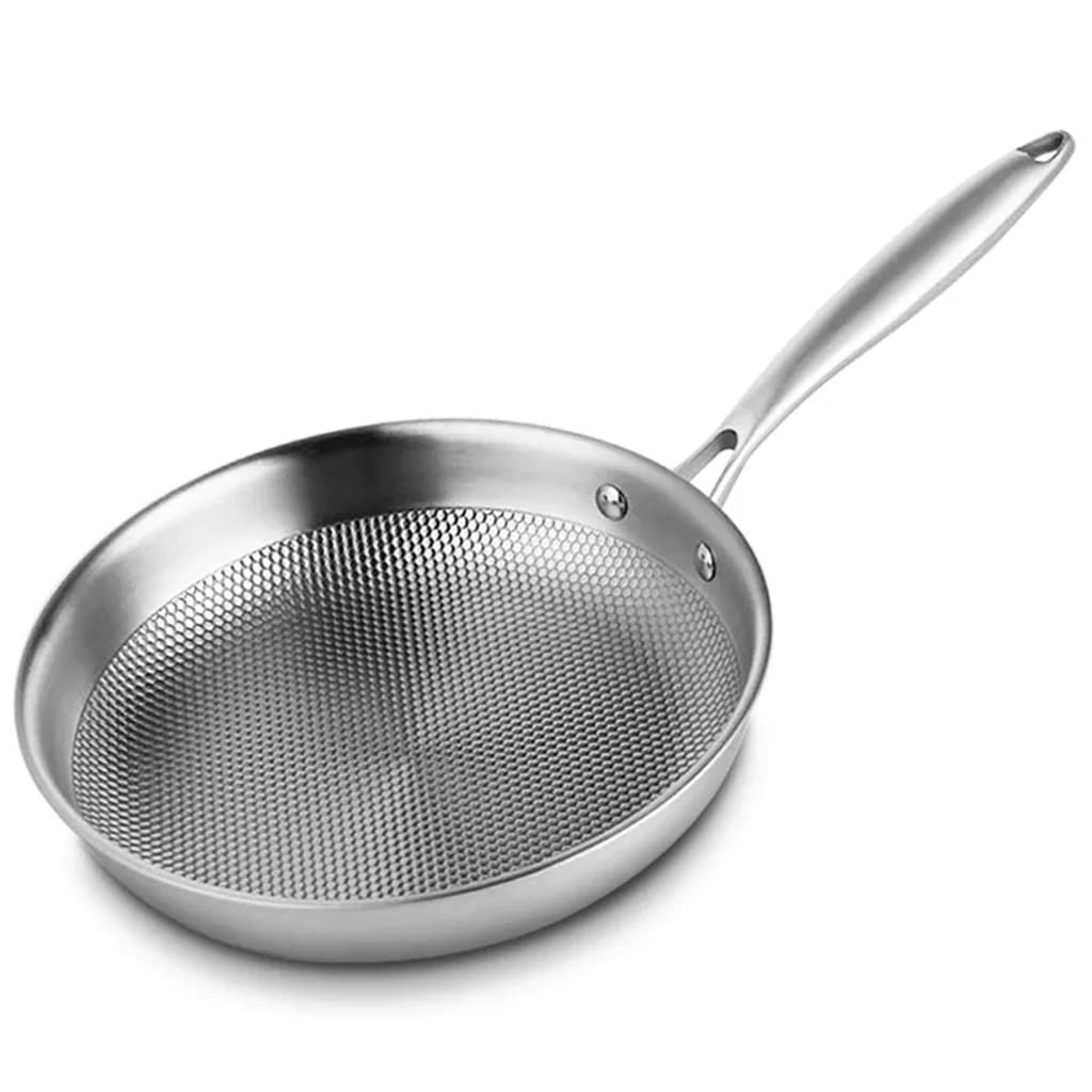 Padella in acciaio inox a cinque strati, antiaderente non rivestita, con texture a pois, adatta per pentole da cucina a induzione (A 28 cm)