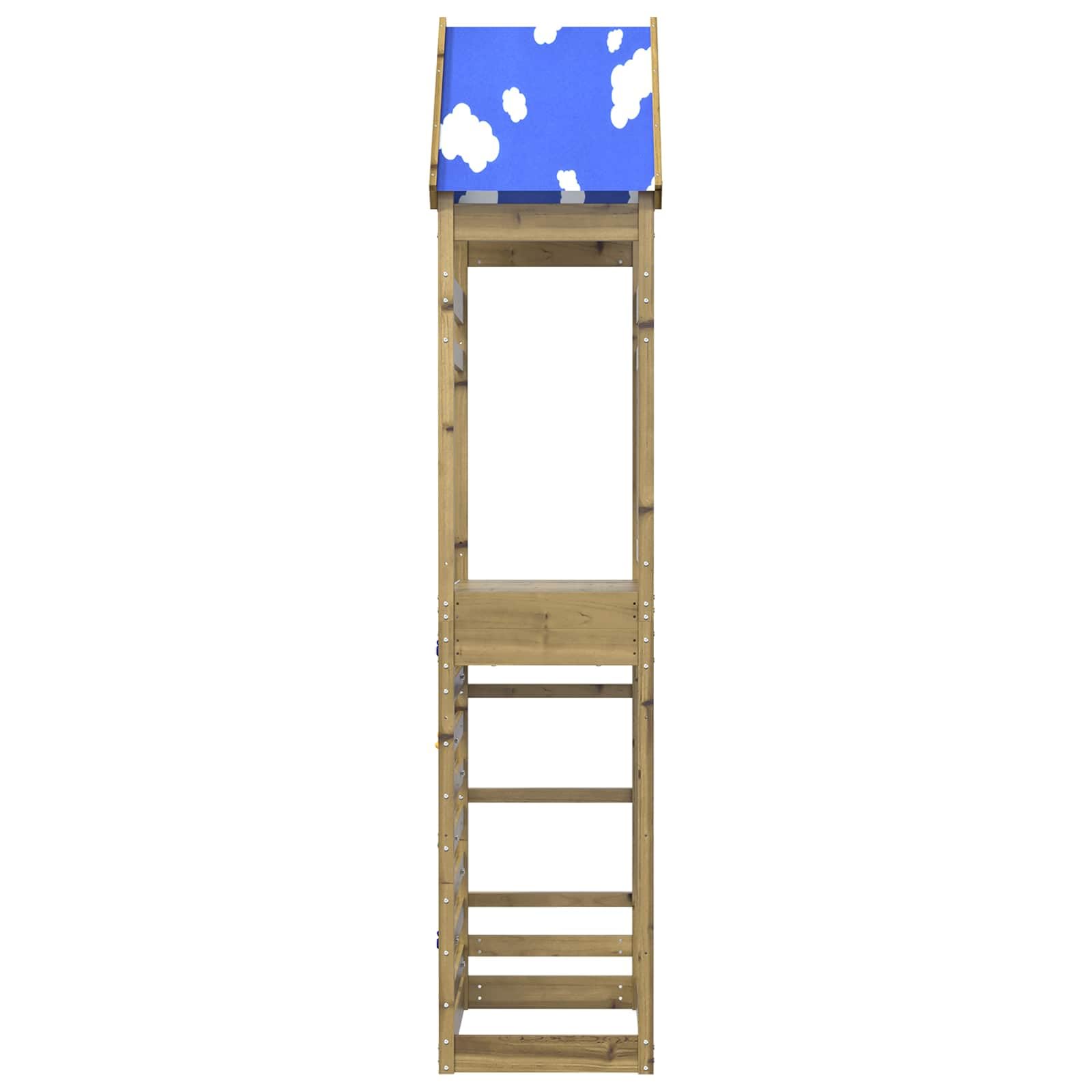 Wieża do zabawy z litego impregnowanego drewna 52,5 x 85 x 265 cm z zestawem akcesoriów, domek do zabawy na świeżym powietrzu dla dzieci, domek ogrodowy, domek na palach, zjeżdżalnia i