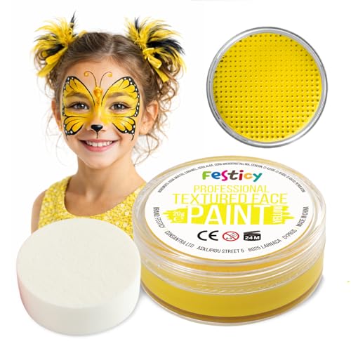 Festicy Karneval Gesichts-Make-up Kinder und Erwachsene 2025 I 20 g Farben hypoallergen ungiftig Schwamm inklusive I Zertifikat EN 71-3 und Reach I Gesichtsfarbe für Kinder und Erwachsene (Gelb)