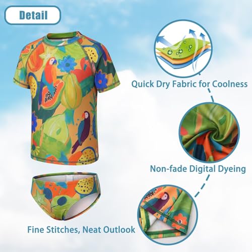 Image of Girls Two Piece Rash Guard Swimsuits Set Short Sleeve Bathing Suit for Kids Hawaiian Swimwear Set 3-16 Years