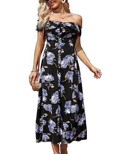 KOJOOIN Damen Lang Kleid Split Freizeitkleid Knopfleiste Sommerkleid...