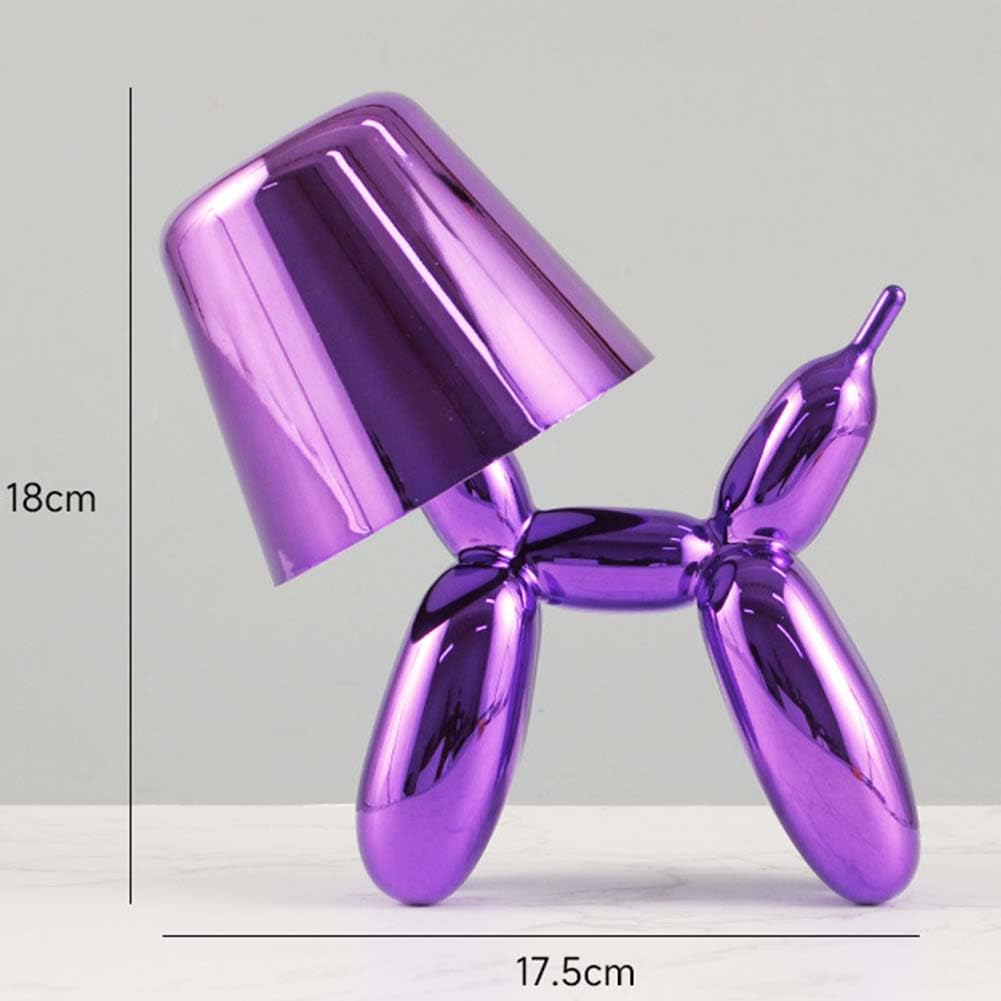 Deko Luftballon Hund Tischlampe Kabellos Dimmbare LED Akku Tischleuchte Kreative Cartoon Haustier Hund Kinderlampe Tragbar Verstellbares Nachtlicht Touch Schalter Nachttischlampe,Lila