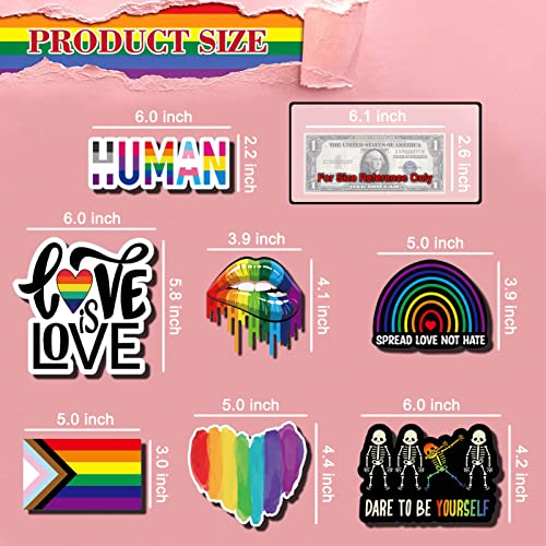 7Pcs Lgbtq Car Accessories Vinyl Reflective Bumper Stickers Pack, Rainbow Decals Gifts For Lesbian Gay Bisexual Transgender, Love Is Love, Lip, Heart, Human, Progress Pride Flag Automotive Decor Stuff #TOP5