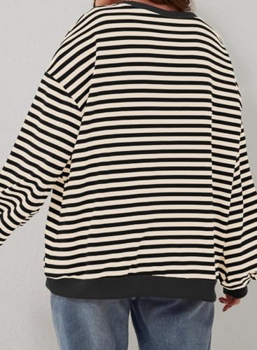 Image of Eytino Women Plus Size Striped Color Block Crewneck Sweatshirt(1X-5X) | Oversized Pullover Tops,Long Sleeve Casual Shirt,Workout & Daily Wear,2026 Fall Fashion Clothes Outfits