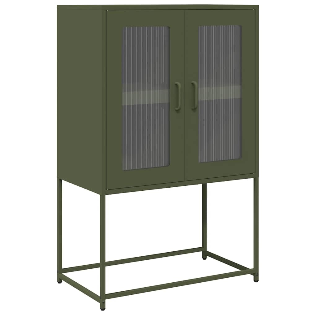 Credenza Verde Oliva in Acciaio Laminato a Freddo 68x39x107 cm con 4 Scomparti e 2 Ante, Mobile Portaoggetti Robusto e Stabile per Ampio Spazio di Conservazione,