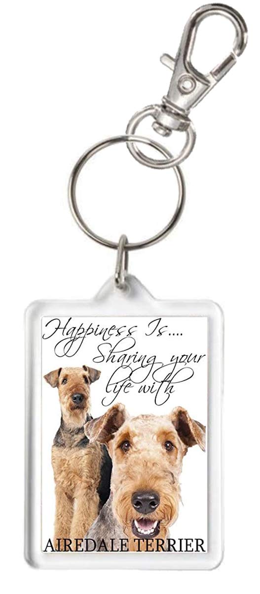 Kazmugz Multicolor Airedale Terrier Keyring, Happiness Is Sharing Your Life With An Airedale Terrier Novelty Gift Key Chain