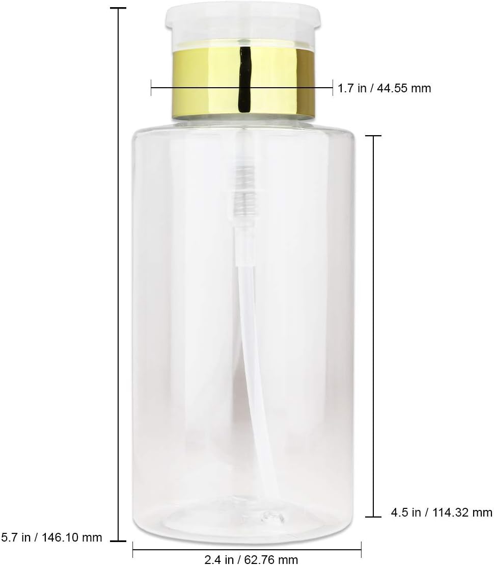 PANA Professional (Quantity: 2 Pieces) 10 oz. Gold Chrome Lid No Wording Labeled Push Down Liquid Pumping Clear Empty Bottle Dispenser