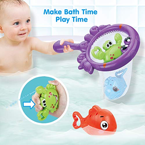 Dwi Dowellin Bath Toys Fishing Games With Fish Net Squirt Fishes Crab Pool Bath Time Bathtub Toy For Toddlers Baby Kids Infant Girls Boys Age 18Months And Up #TOP4