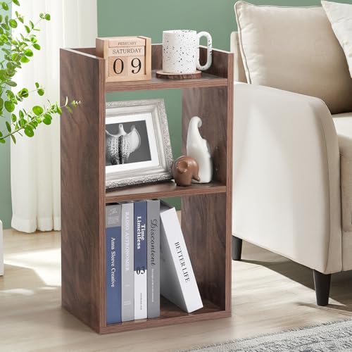 Image of ABOUT SPACE Side Table - Bed Side Tables for Bed Room with 2 Adjustable Shelves | DIY Engineered Wood Night Stand with Storage, Open Display End Table for Home Office(L 33 x B 24 x H 61.5 cm - Walnut)
