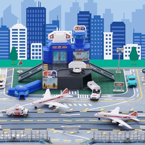 Avión de juguete con pista de aeropuerto y coches para regalar a niños de 3 años 6