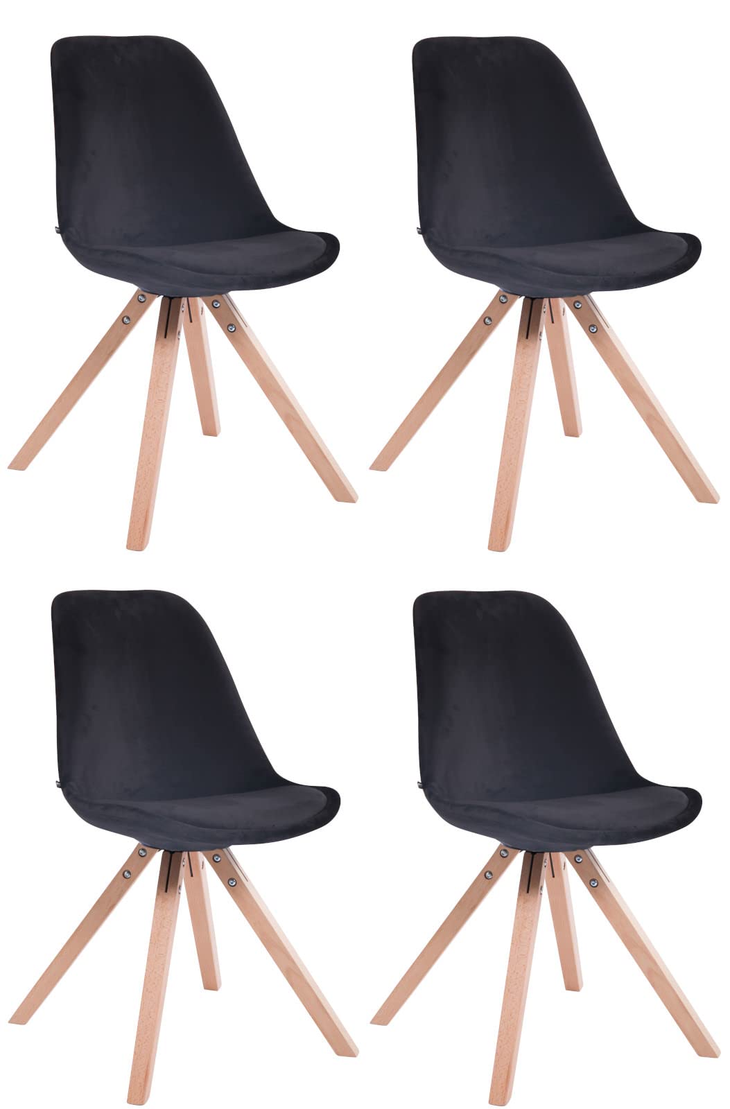 CLP Lot De 4 Chaises De Salle A Manger Toulouse en Velours I avec Assise Rembourré I Pieds Carrés Bois | Couleur Noir Couleur du Cadre Natura