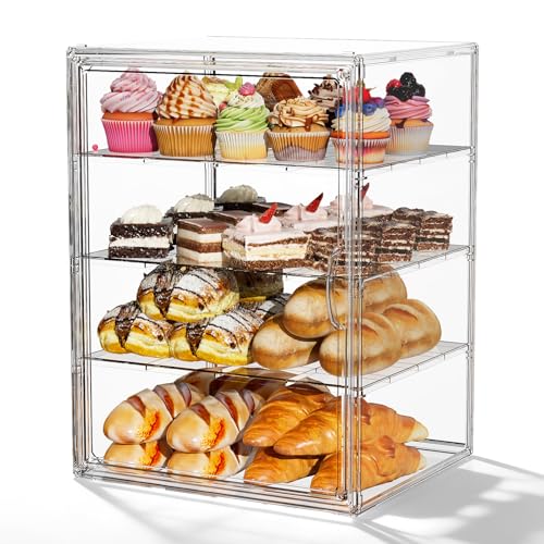 JOYZAN Pastry Display Case, 3 Tier Bread Box for Kitchen Countertop, Acrylic Bread Container with Magnetic Door, Large Bakery Display case for Breads & Muffins 10.63''L x 10" W x 14.17" H