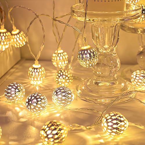 Enjiror Guirlanda de luzes para quarto, 10 luzes LED de bola de discoteca, 1,5 m, corrente de bolas de espelho, mini bolas, luz intermitente, bateria para interiores e exteriores, para festas