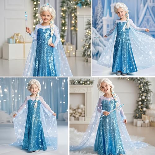 Disfraz completo de princesa para niñas con peluca y capa miniatura 6