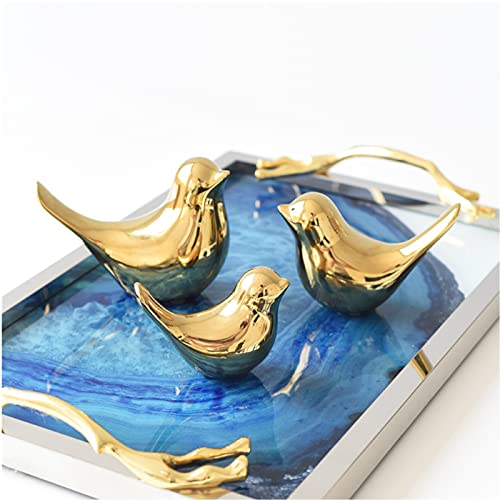 Set de 4 Figuras Decorativas de Pájaros Dorados en Cerámica miniatura 6