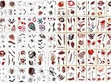 AYNKH 40PCS Tatouages de Visage d'Halloween, Tatouages Temporaires de Grande Taille Imperméables avec Araignées 3D Réalistes & Motifs de Cicatrices Sanglantes,Costume d'Halloween