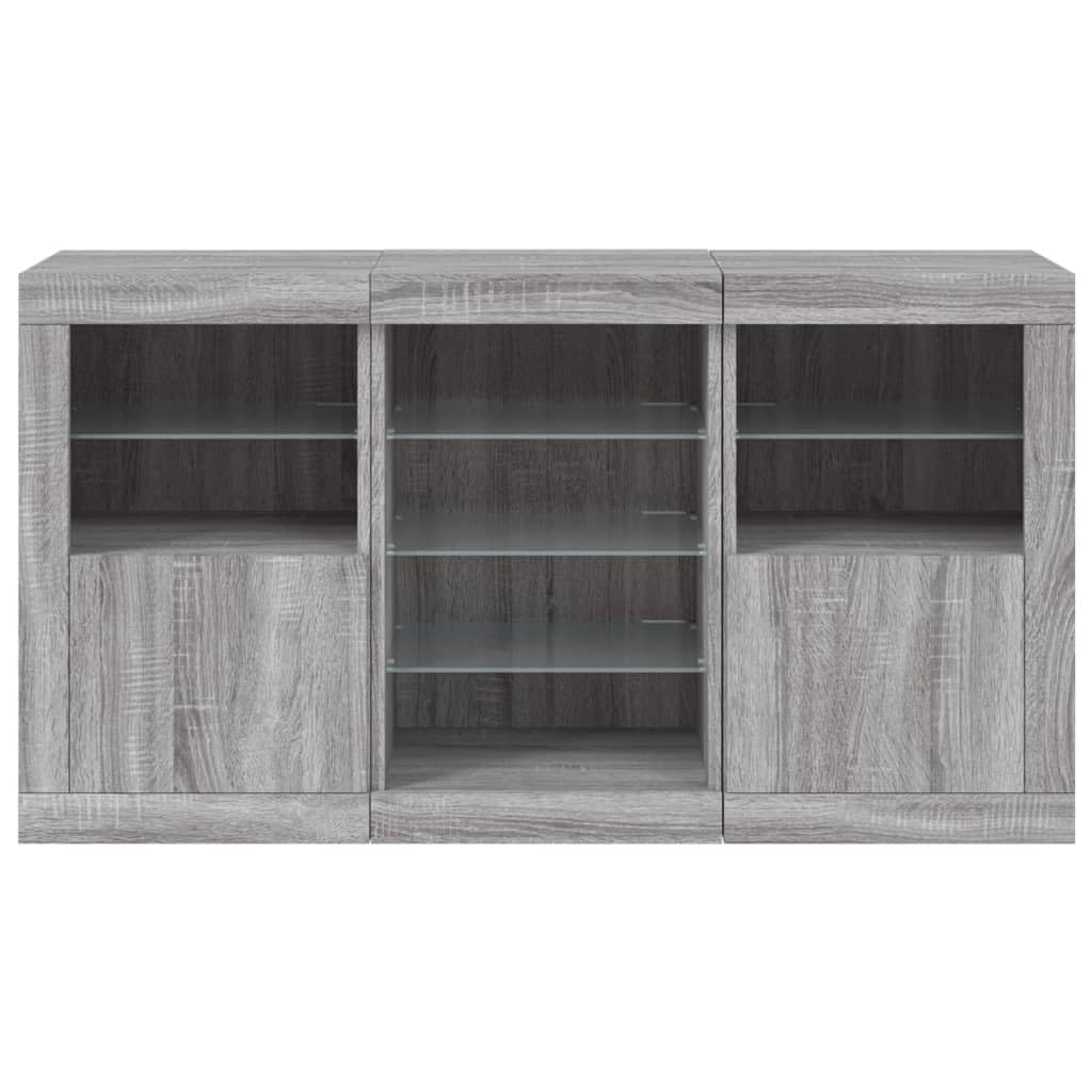 Credenza con Luci LED Grigio Sonoma 123x37x67 cm,Credenza,Credenza Soggiorno,Credenza Cucina Salvaspazio,Credenza Moderna Soggiorno -3209084