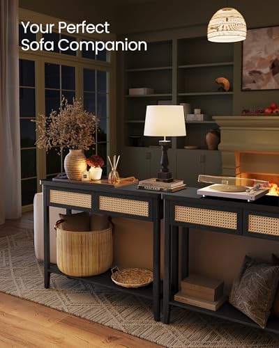 Image of VASAGLE 39.4 inch Console Table, 2 Drawers, Open Storage Shelf, Rounded Corners