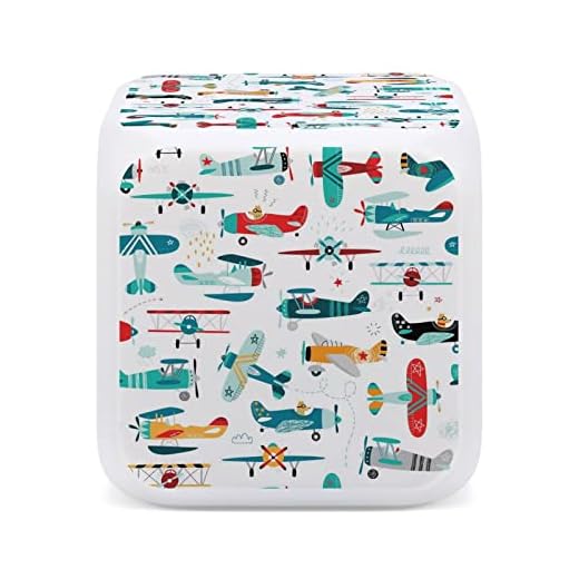 Donnapink Airplanes Aircrafts Boys in Turquoise Red Orange Seamless Mini Digital Alarm Clocks, Wake Up Bedside Clock, LED Night Glowing Cube Clock Desk Table Clock with Data and Temperature Gift