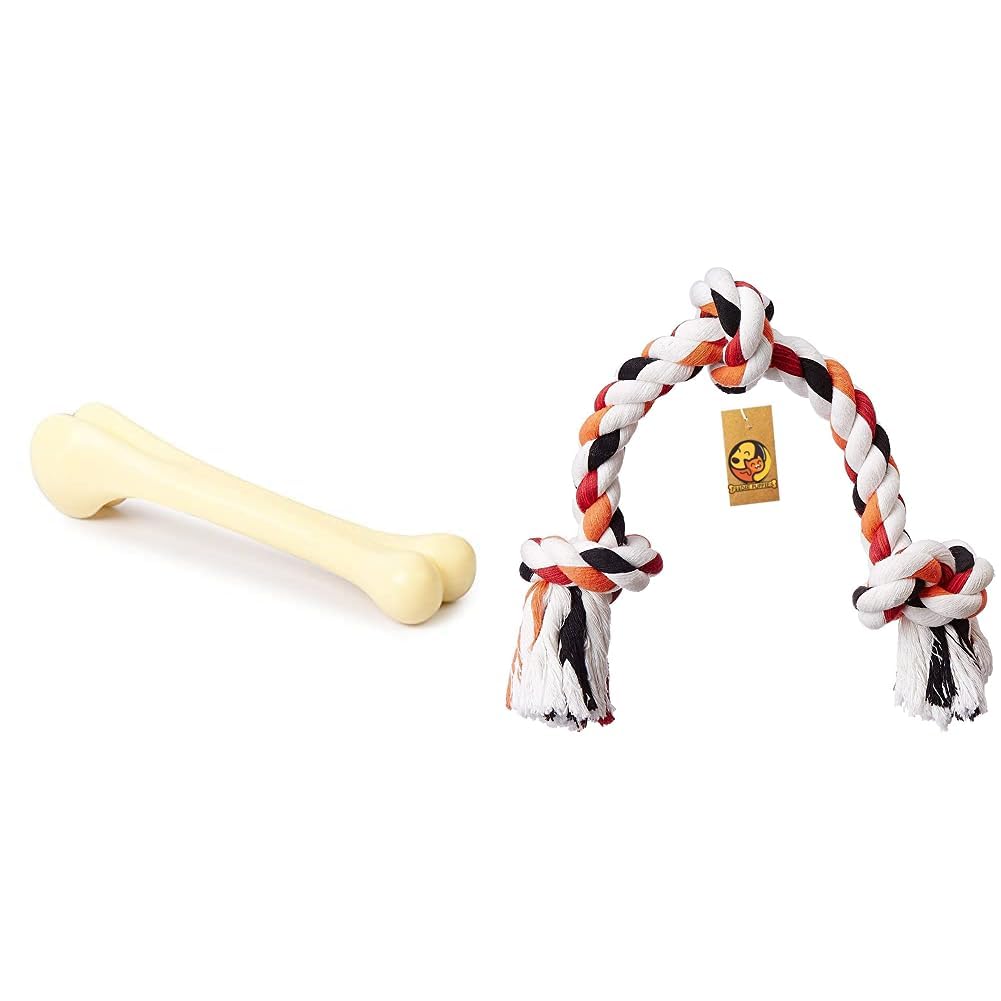 Foodie Puppies Dog Nylon Hard Chew 9inch Bone Toys(1 Piece) & Cotton Dog Rope Toy for Aggressive Chewers- Washable (3 Knots Rope) (B0CDDM658L) Amazon Price History, Amazon Price Tracker