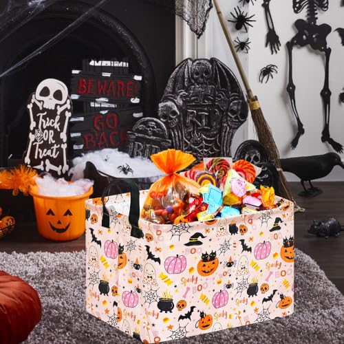 Image of Happy Halloween Ghost Storage Basket Gift Laundry Bins Collapsible Storage Baskets Box Laundry Nursery Hamper for Home Decor and Office Decoration with Handles(Pink Pumpkin)