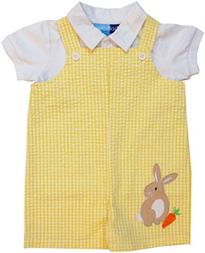 Good Lad Newborn/Infant Boys Seersucker Shortall Sets with Easter Bunny Appliques