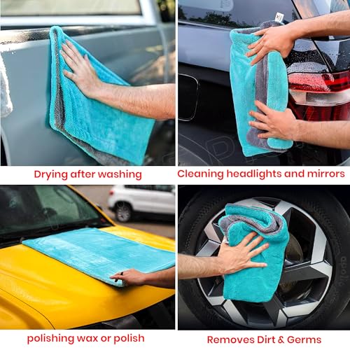 Image of Prime Pick Ultra Clean Microfiber Cloth Super Absorbent Double Sided Extra Thick Car Bike Auto Detailing Cleaning Towel Lint Free Scratch Free Washing Drying Cloth Light Blue 60 x 40 cm 1200 GSM