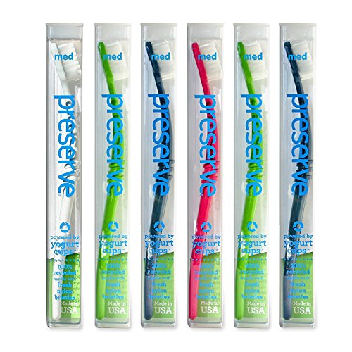 Preserve Toothbrushes with Travel Case, Medium Bristles, (Pack of 6) (Colors Vary)