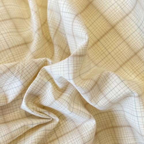 Image of PinkMemory Beige Gingham Duvet Cover Bedding Queen 100% Washed Cotton Vintage Plaid Duvet Cover Set Full 3pcs Checkered Grid Bedding Set with Zipper Closure Corner Ties,Soft Breathable