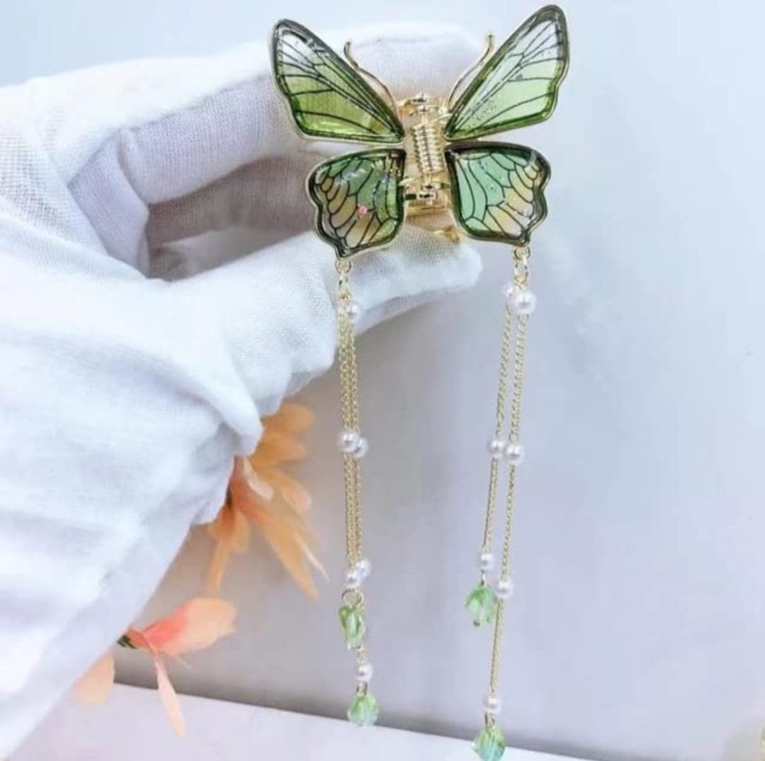 Lichie 3D Butterfly Claw 1 Pc Butterfly Hair Clip for Women Stone Accessories For Girls Hair Accessories For Women Wedding Claw Clip Butterfly Hair Clip (Green)