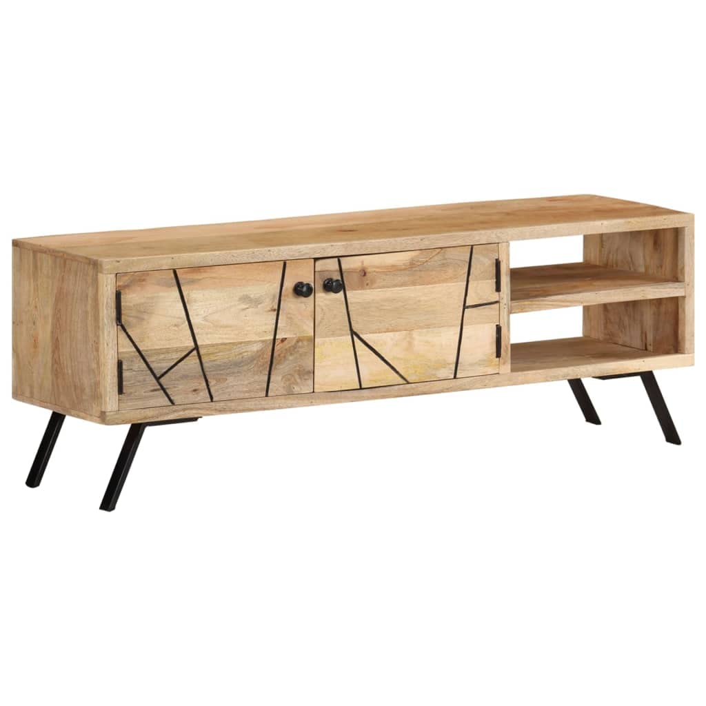 Mobile Porta TV 110x30x40 cm in Legno Massello di Mango | Mobiletto basso per soggiorno in stile rustico con ripiani per decoder e console di gioco.