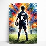 Générique Affiche Rugby Personnalisée avec Nom et Numéro – Poster ou Toile Décoration Sport – Cadeau Rugby Garçon – Illustration Joueur de Dos Personnalisable Homme