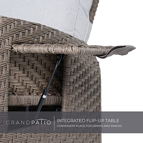 Grand Patio Indoor & Outdoor Set Of 2 Recliner Chair, Pe Wicker Patio Recliner With Flip Table Reclining Lounge Chair, Mist Grey #TOP4