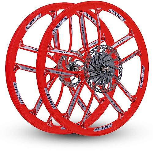 BBR Tuning Bicycle Rims 26 Inch - Heavy Duty Red Star Mag Rim Wheelset - Beach Cruiser Mountain Bike Wheels - 10 Spoke 26Inch Wheel - Front & Rear