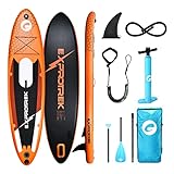 [Segura y cómoda]: la tabla de sup de Exprotrek cuenta con unas dimensiones de 327 x 77 x 16 cm. Se trata de un diseño de tabla más largo y ancho. Ofrece ligereza y flexibilidad para una diversión garantizada a la hora de practicar deportes acuáticos. Gracias al grosor de 8 pulgadas, incluso los que se inicien en el SUP pueden mantener el equilibrio y la estabilidad sin problemas.
