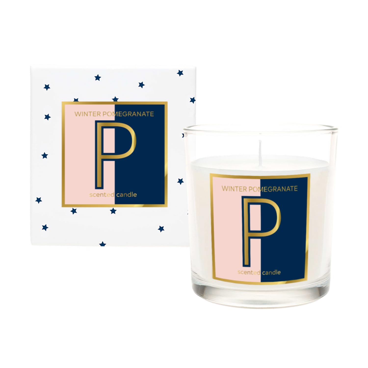 KeiCo Personalised Alphabet Candle - Winter Pomegranate 140g - A-Z Letters for Unique Festive Gifting - Christmas Gift (Letter P)