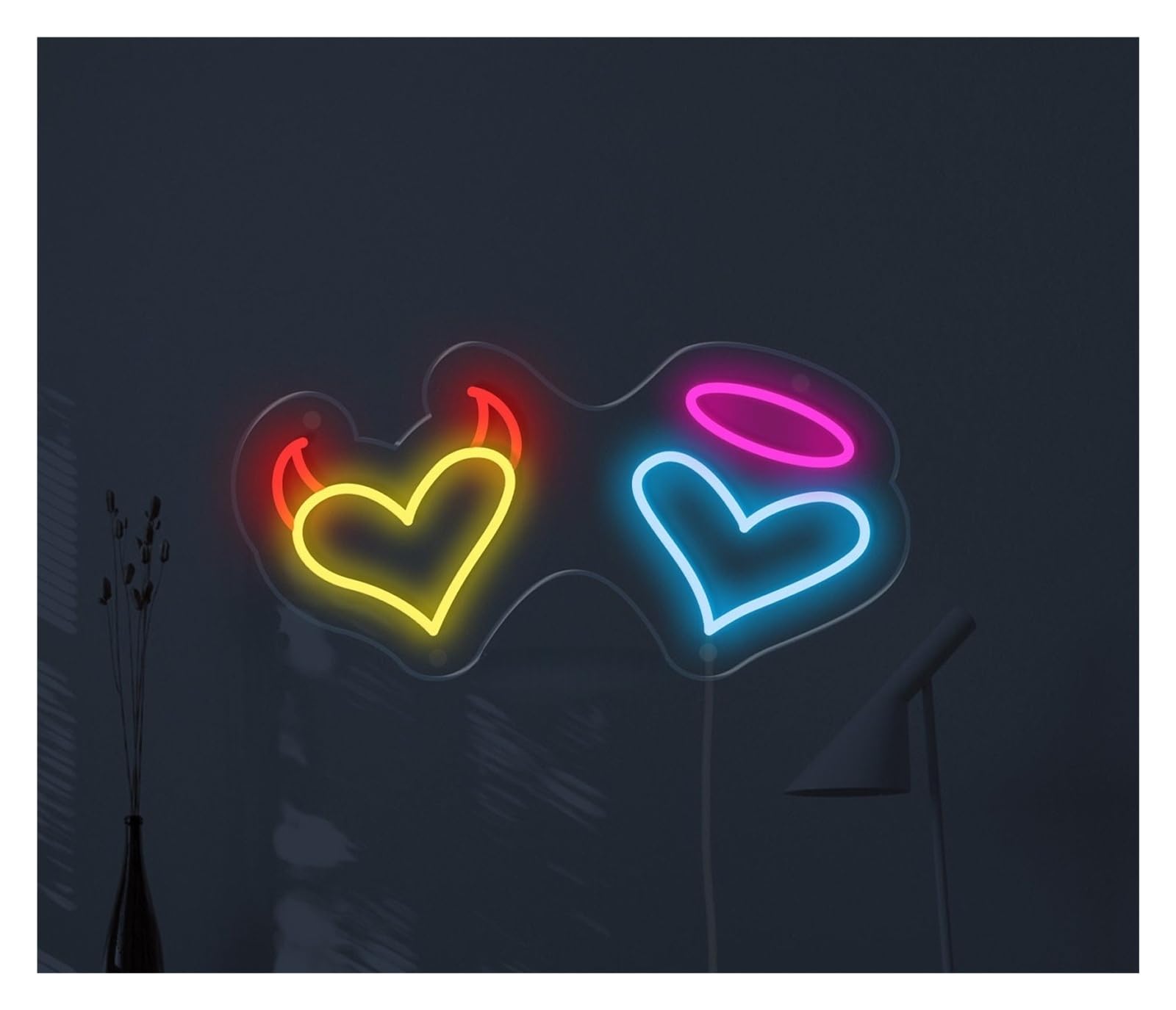 Rongch Style F Hanging Art Signs Angel And Devil Hearts Neon Sign Gameroom Bedroom Bar Livingroom Birthday Party Wall Decoration 48Cm