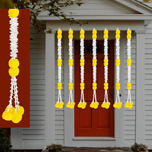 Image of Rajasthan Kraft Artificial Gajra & Marigold Garland with Tuberose Strings | Pack of 7 | 44 Inch Long | Traditional Festival & Wedding Home Dcor for Diwali, Makar Sankranti & Pooja(RK-GJ7-7)