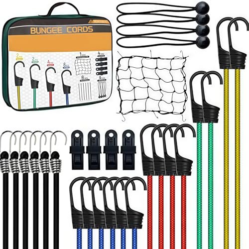 30 piezas de goma tensora con gancho, expansor con gancho, goma tensora, disponible en cuatro longitudes, varios colores, excepcionalmente resistente y resistente, para tienda de campaña, equipaje o