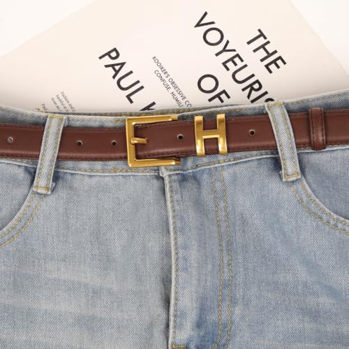 Image of Women's Fashion Classic Metal Buckle Leather Belt with Jeans Dress