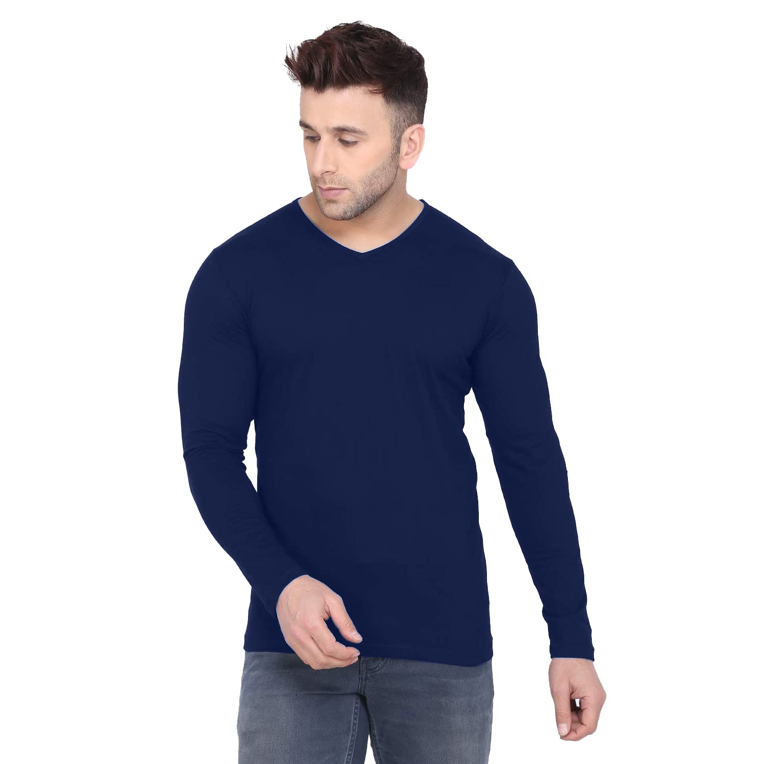 Fashions Love Men Cotton Full Sleeve V Neck Plain T Shirt-image-16