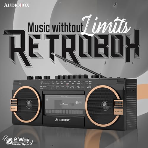 Image of AudioBox RXC-25BT Retrobox 2 Way Speaker System Boombox w /Bluetooth Connectivity, AM /FM /SW, USB and SD Card Connection, & Cassette Player, Black | MP3 Playback, USB & SD Card Support, 3.5mm Jack, Built-In Boombox Speaker, Cassette Player, Stereo Sound, Portable Design
