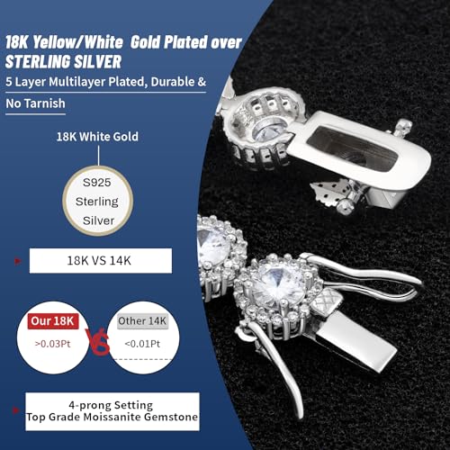 RINEY&KY Moissanite Tennis Bracelet - 5MM Moissanite Bracelets Men, Lab Diamond Bracelet for Women, 18k White Gold Tennis Bracelet, Sterling Silver Tennis Bracelet Bling Luxury Bracelet Jewelry Gift 12.72-15.26carats2
