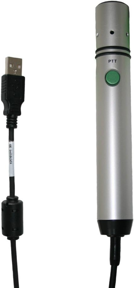 hand microphone HT2 made of aluminum with PTT (Push-To-Talk) send button for PC's and various control centers programs, in stick design, USB connection